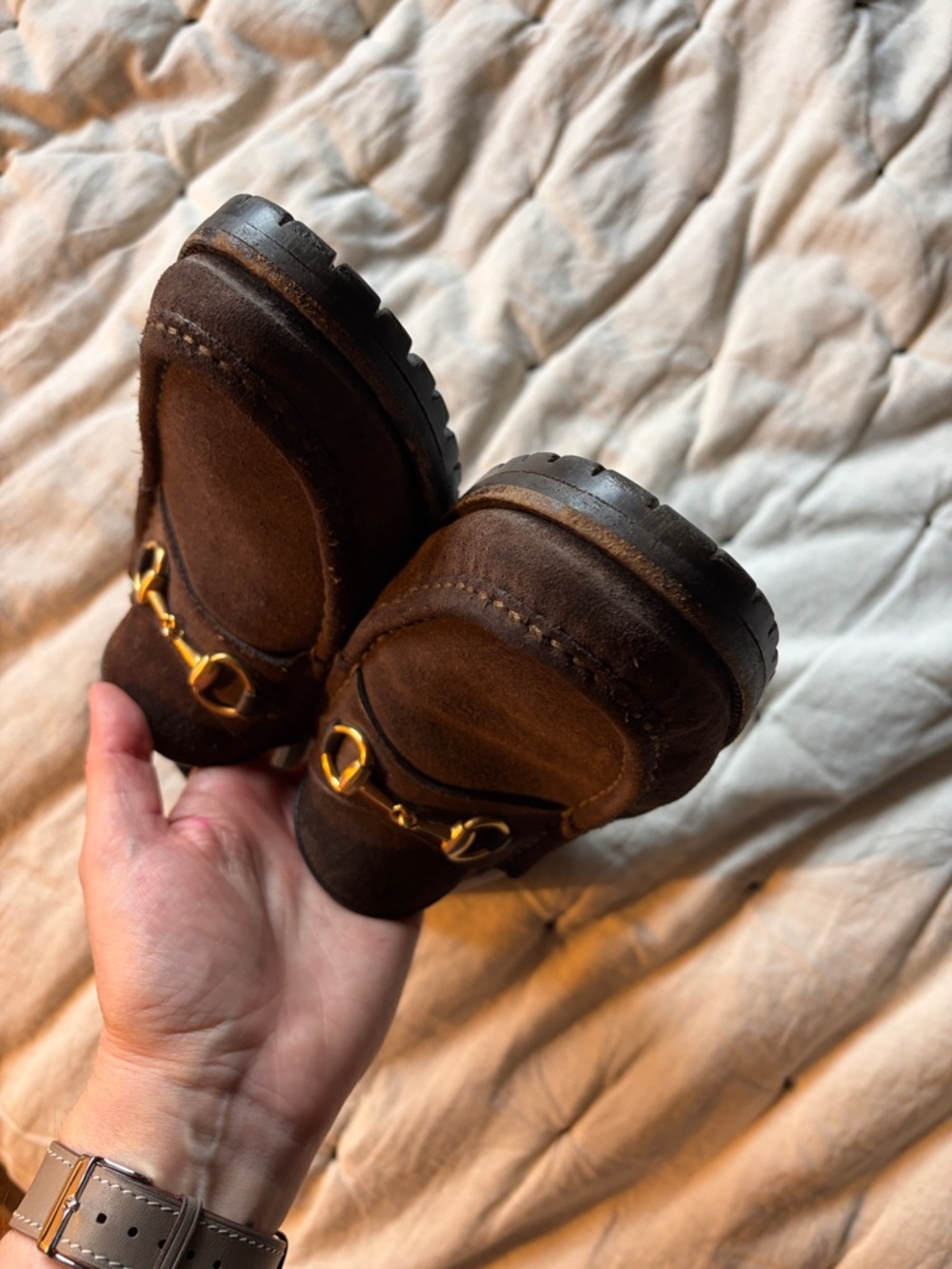 Gucci Brown Suede Horsebit Loafers - Picture 6 of 9